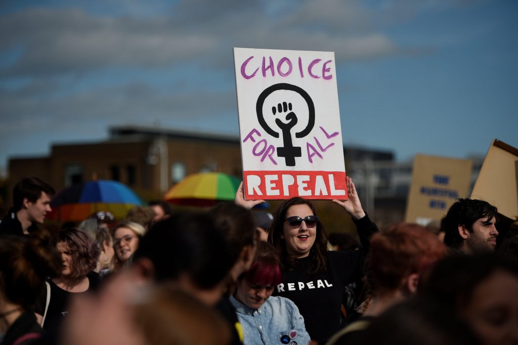 Demonstrators hold posters as they march for more liberal Irish abortion laws, in Dublin, Ireland September 30, 2017.  (Photo: Clodagh Kilcoyne)