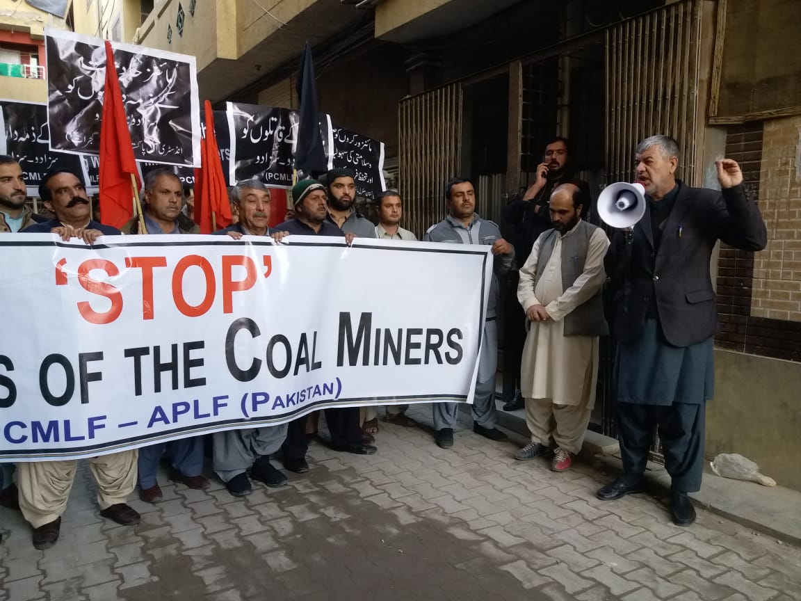 Miners' union protest against increasing mine explosion incident in Pakistan.