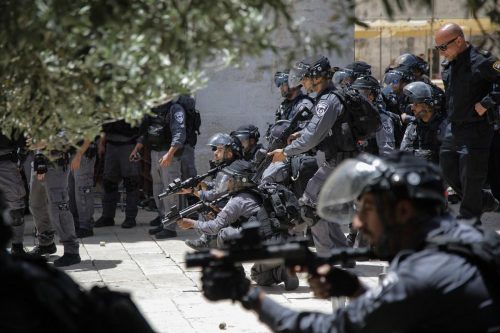 Israeli police against Palestinian community as fanatic Jews, under Israeli police protection, raid Al-Aqsa Mosque Compound in Jerusalem on 2 June, 2019 [Faiz Abu Rmeleh/Anadolu Agency]