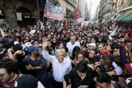 Mexican President Andrés Manuel López Obrador walks among thousands of supporters to mark the four years of the 4T in 2022. Photo: MORENA