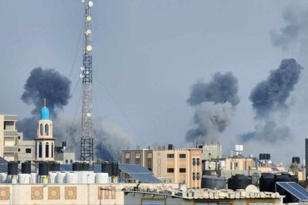 Israeli warplanes carry out a series of airstrikes targeting civilian homes in the town of Beit Hanoun, north of the Gaza Strip. (Photo: Quds News Network)