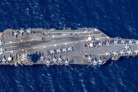 Nuclear powered aircraft carrier USS Gerald R. Ford, recently dispatched to Israel (US Navy/MCS2 Jackson Adkins)