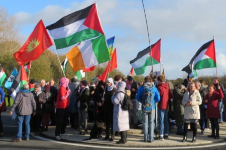 Activists mobilize protests at Shannon Airport, demanding an end to use of the airport to transport arms to Israel. Photo: Communist Party of Ireland