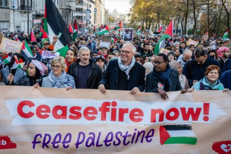 A Palestine solidarity rally by the Workers' Party of Belgium. Photo: PTB