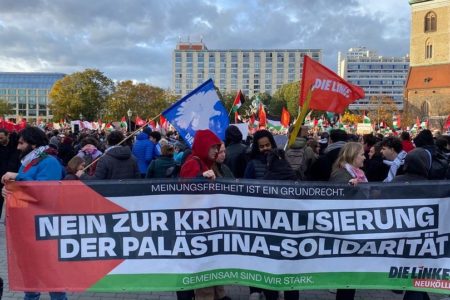 German activists protest in solidarity with Palestine. Photo: DIE LINKE Neukölln