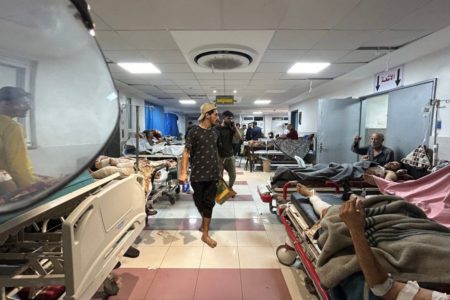 Palestinians injured by Israel being treated at the Al-Shifa hospital.