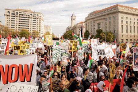 November 4 was an international day of solidarity with Palestine. The protest held in Washington DC was the largest in US history for Palestine. Photo: Sofia Pérez