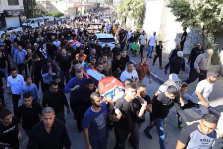 Palestinians take part in a funeral procession for seven youths killed in Israeli raids in Tulkarm, West Bank, on November 15, 2023. Israel has intensified violent attacks and raids in West Bank. Photo: Wafa News Agency