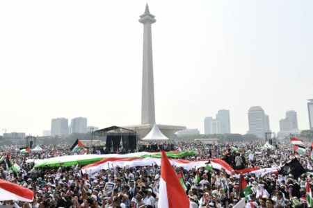 Massive pro-Palestine rally in Jakarta, Indonesia.