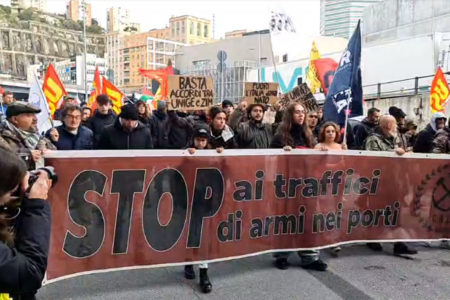 Dockworkers and activists shut down the Port of Genoa for Palestine (Photo via BDS/X)