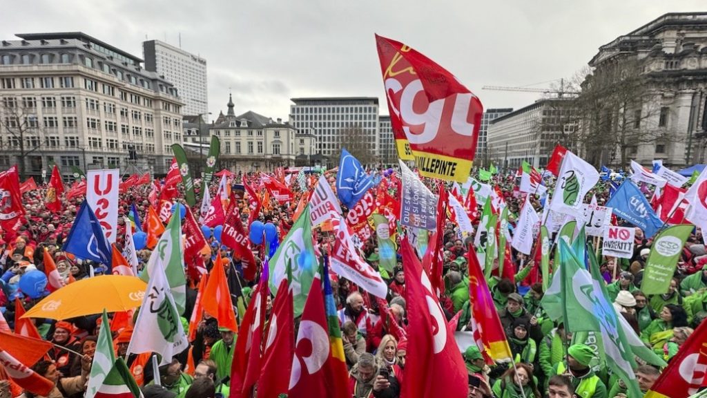 European trade unions march in Brussels to protest the EU-imposed ...
