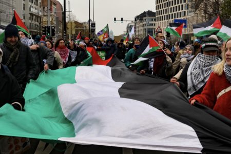Pro-Palestine protesters in Belgium in the Climate March. Image via PTB/PVDA