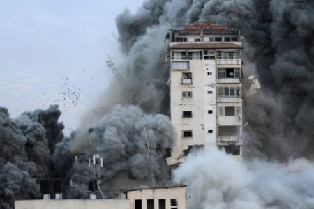Damage from Israeli bombing in October 2023. Photo: Wafa / Wikimedia