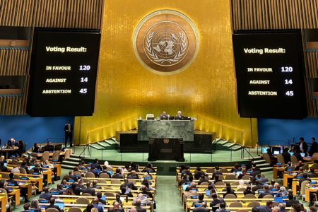 The UN General Assembly votes on a resolution calling for a truce in October. Israel did not heed the resolution. Photo: UN GA President/X