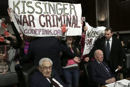 Member of US-based anti-war group CODEPINK protest during a Senate hearing in 2015. Photo: @Codepink/X