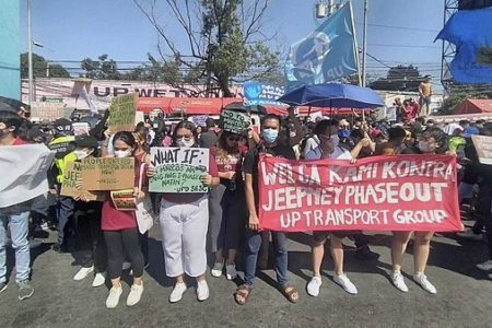 Students of the University of the Philippines Diliman and other protesters express solidarity with the striking jeepney drivers, Quezon City, March 6, 2023. Photo: Wikimedia