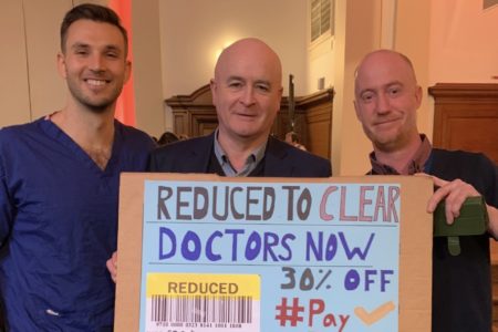 General Secretary of RMT, Mick Lynch, stands with junior doctors on strike.