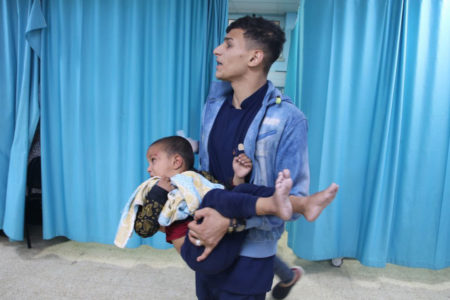 Injured children arrive at the Gaza European Hospital (Photo via Times of Gaza/X)
