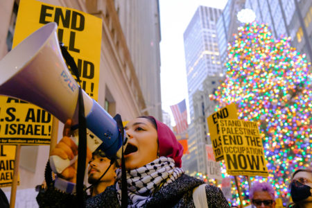 Demonstrators rally outside of the New York Stock Exchange (Photo: Wyatt Souers)