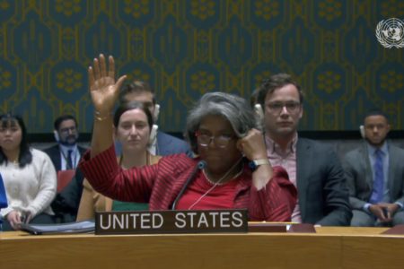 The United States Ambassador to the UN Linda Thomas-Greenfield records her abstention in the UNSC