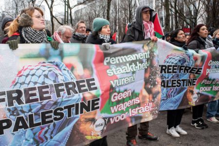Palestine solidarity demonstration in Brussels on January 21, 2024. (Photo: PTB/PVDA)