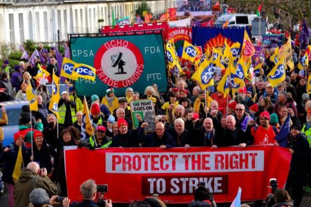 Thousands participated in the ‘Protect the Right to Strike’ rally in Cheltenham on January 27, 2024. (Photo: Communist Party of Britain).