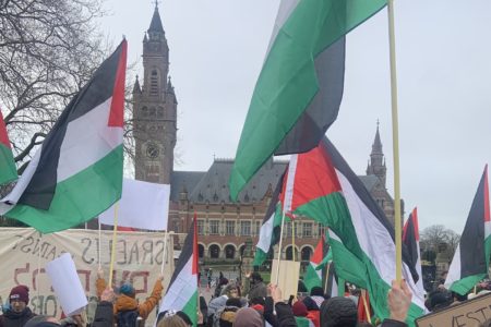 Thousands gathered outside Peace Palace to watch the proceedings in the ICJ against Israel.