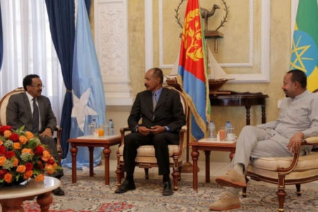 Ethiopia has gone back on its promise of a united Horn of Africa with its backing of separatist Somaliland. On January 27, 2020, Somali President Mohamed Abdullahi Farmajo, Eritrean President Isaias Afwerki, and Ethiopia’s Prime Minister Abiy Ahmed met in Asmara, Eritrea for a Tripartite meeting. Photo: Somalia Presidency – Twitter.