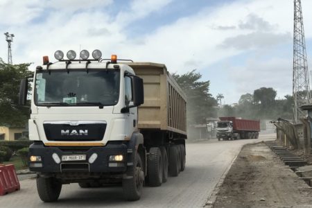 Trucks driving from the mine site to the port. Photo: Atlantic Lithium