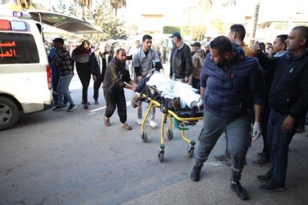 An injured man is transferred to a hospital in Deir el-Balah in Gaza on Feb. 17. Photo: Xinhua