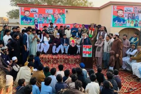 A campaign gathering of a pro-PTI candidate in Layyah, Punjab. Despite losing its electoral recognition, PTI and its leader Imran Khan remain the most popular among Pakistani voters.