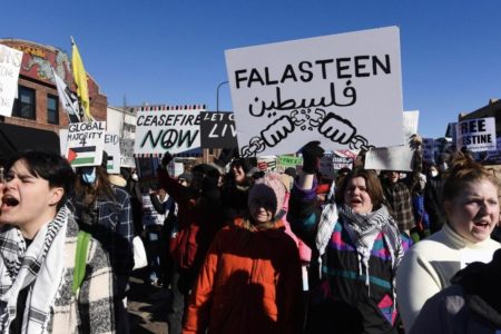 Thousands of protesters marched in Saint Paul, Minnesota to call for a ceasefire and against the Israeli invasion of Rafah. Photo: ANSWER Coalition