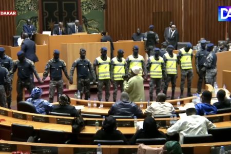 Senegalese state police removed opposition MPs from the National Assembly on February 5. Photo: Screenshot