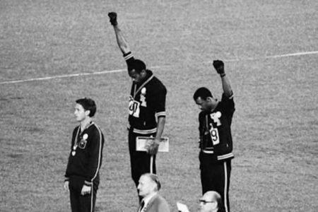 John Carlos, who raised a fist during the playing of the US national anthem at the 1968 Olympics, was among the 
signatories of the "Athletes for Ceasefire" letter