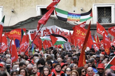 Pro-Palestine mobilization in Rome, Italy. Photo via CGIL