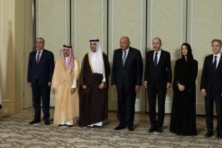 US Secretary of State Antony Blinken met with representatives of Egypt, Jordan, Qatar, Saudi Arabia, the UAE, and the Palestinian Authority on Thursday March 21 in Cairo. Photo: State Department