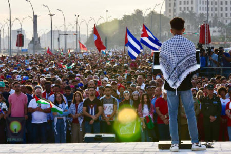Estudiantes palestinos participaron en la movilización en La Habana, Cuba.