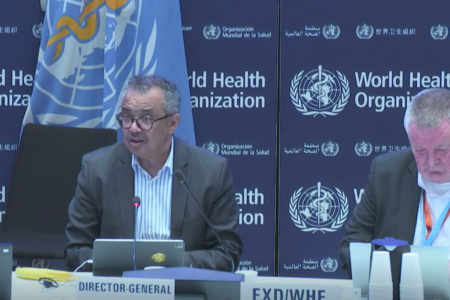 WHO Director General Tedros Adhanom Ghebreyesus at the Pandemic Treaty negotiations.
