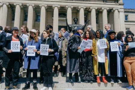 Columbia faculty calling for an end to repression of student organizers. Photo: Wyatt Souers