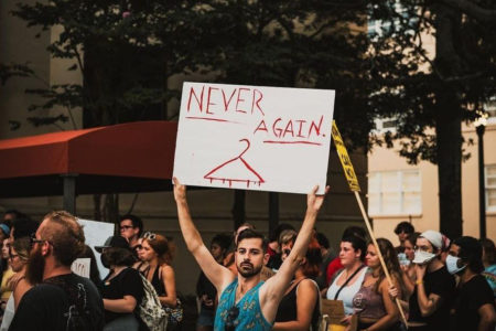 Protesters march in Tampa, Florida, for abortion rights shortly after Roe v. Wade is overturned