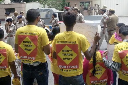 Activists have long protested strict patent laws in favor of maintaining access to affordable medicine for people across the Global South. Photo: Delhi Network of Positive People