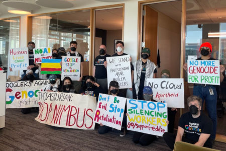 Google workers stage sit-in to end Project Nimbus (Photo: No Tech for Apartheid)