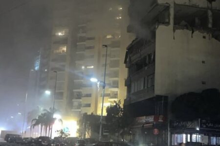 Israeli airstrike on the Cola area in West Beirut which killed 3 leaders from the PFLP. Photo: via Telegram