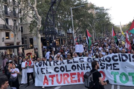 Protesters in Barcelona during September 27 strike. Source: Samidoun Spain/X