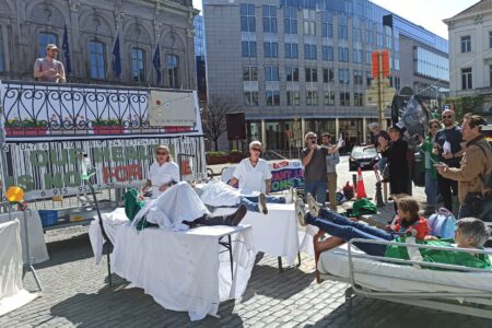Health and care workers during a protest. Source: EPSU/Facebook