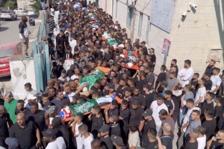 Funeral procession for those killed in the Tulkarm airstrike. Photo: Screenshot