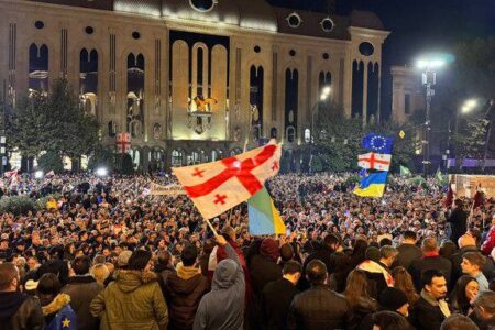 Protest in front of parliament building in Tbilisi. Source: X