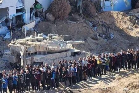 Israeli forces round up Palestinians in proximity of the Indonesian Hospital, October 2024. Source: Dan Cohen/X
