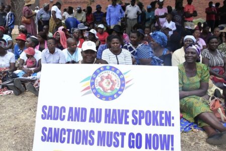 2022 protest against sanctions imposed on Zimbabwe. Photo: Xinhua