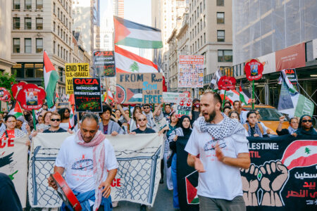 Demonstrators mark one year of resistance to genocide in a march in New York City (Photo: Wyatt Souers)